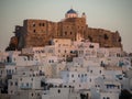 Sunset in Astypalaia ,Greece with a close up of the castle and t