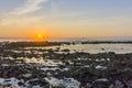 Sunset Atlantic Ocean view at Dar Bouazza beach, in Tamarist,