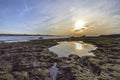 Sunset Atlantic Ocean view at Tamarist beach, in Casablanca south coast. Royalty Free Stock Photo