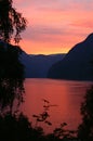 Sunset at the Aurlandsfjord, Norway Royalty Free Stock Photo