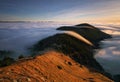 Sunset in the autumn mountains above the clouds during the weather inversion Fatra mountains in Slovakia, beautiful landscape Royalty Free Stock Photo