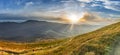 Sunset in the autumn in the mountains. Bieszczady National Park