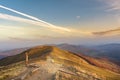 Sunset in the autumn in the mountains. Panorama Bieszczady National Park