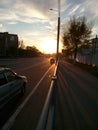 Sunset on the background of a beautiful city.