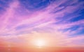 Sunset background beautiful sun and sky sunlight evening clouds on skyline nature pink yellow blue color Royalty Free Stock Photo