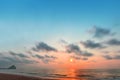 sunset background on horizon tropical sandy beach relaxing outdoors vacation. Royalty Free Stock Photo