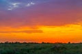 Sunset background, Panorama view with wonderful golden yellow sky, Amazing purple and orange sky in evening during the sun going Royalty Free Stock Photo