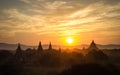 Sunset at Bagan Myanmar, silhouette pagodas Royalty Free Stock Photo