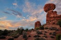 Sunset at Balanced Rock, Arches National Park, Utah, USA Royalty Free Stock Photo