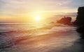 Sunset at Bali`s famous Tanah Lot temple, Indonesia Royalty Free Stock Photo