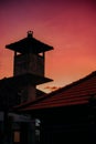 sunset and balinese house or balinese water tower, red sky, nature, beautiful, place, home, bali, indonesia, photography