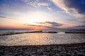 Sunset on the Baltic Sea in Poland. Landscape in the evening with setting sun