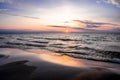 Sunset on the Baltic Sea in Poland. Landscape in the evening with setting sun