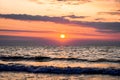 Sunset on the Baltic Sea in Poland. Landscape in the evening with setting sun