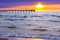 Sunset at Baltic sea in resort Palanga, Lithuania Royalty Free Stock Photo