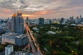 Sunset in Bangkok with Lumpini park Royalty Free Stock Photo