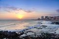 Sunset at Barra Beach with Farol da Barra Barra Lightouse on Background - Salvador, Bahia, Brazil Royalty Free Stock Photo