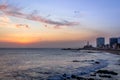 Sunset at Barra Beach with Farol da Barra Barra Lightouse on Background - Salvador, Bahia, Brazil Royalty Free Stock Photo