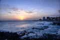 Sunset at Barra Beach with Farol da Barra Barra Lightouse on Background - Salvador, Bahia, Brazil Royalty Free Stock Photo