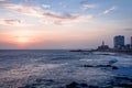 Sunset at Barra Beach with Farol da Barra Barra Lightouse on Background - Salvador, Bahia, Brazil Royalty Free Stock Photo