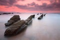 Sunset at Barrika beach Royalty Free Stock Photo