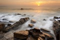 Sunset at Barrika beach Royalty Free Stock Photo