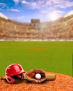 Sunset on Baseball Stadium With Equipment and Copy Space Royalty Free Stock Photo