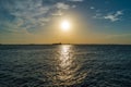 Sunset in the bay of all saints seen from the Humaita peninsula in Salvador, Brazil