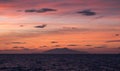 Sunset in the Bay of Naples, Italy. Mount Vesuvius can be seen on the horizon. Photographed near Sorrento . Royalty Free Stock Photo