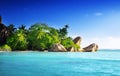 Sunset on the beach, Anse Source d'Argent, La Digue island Royalty Free Stock Photo