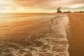 Sunset on the beach of Barcelona, Spain Royalty Free Stock Photo