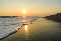 Sunset at Beach with Black Sand in Monterrico, Guatemala. Monterrico is situated on the Pacific coast in the department of Santa Royalty Free Stock Photo