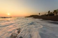 Sunset at Beach with Black Sand in Monterrico, Guatemala. Monterrico is situated on the Pacific coast in the department of Santa Royalty Free Stock Photo