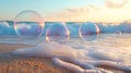 Sunset beach bubbles, ocean waves background, summer fun, advertising Royalty Free Stock Photo