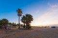 Sunset on the beach of Cambrils, Catalonia, Spain. Copy space for text.