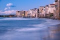 Sunset at the beach of Cefalu Sicily, old town of Cefalu Sicilia panoramic view at the colorful village Royalty Free Stock Photo