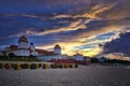 Sunset and beach chairs on island RÃÂ¼gen, Northern Germany, on the coast of Baltic Sea Royalty Free Stock Photo