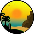 Sunset beach classic icon with palms Royalty Free Stock Photo
