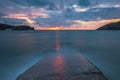 Sunset on the beach of Gorliz, Basque Country. Long exposure, silk effect