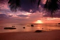 Sunset on the beach of Gulf of Thailand Royalty Free Stock Photo