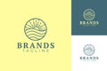 Sunset beach hand drawn line art logo template vector