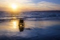 Sunset on the beach handicapped wheelchair