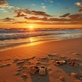 Sunset Beach with Intricate Shoe Imprints