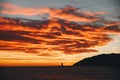 Sunset beach landscape in Barcelona coast Long exposure Royalty Free Stock Photo