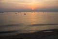 Sunset on the beach at Lazise, Garda Lake, Italy Royalty Free Stock Photo