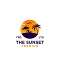 Sunset beach logo design illustration