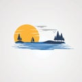 Sunset beach with natural lake logo vector, icon, element, and template for company Royalty Free Stock Photo