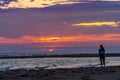 Sunset on the beach on north side of the Provincelands Cape Cod, Atlantic ocean view MA US. Royalty Free Stock Photo