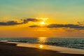 Sunset on the beach on north side of the Provincelands Cape Cod, Atlantic ocean view MA US. Royalty Free Stock Photo
