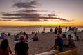 Sunset the beach outside the Moana Surfrider